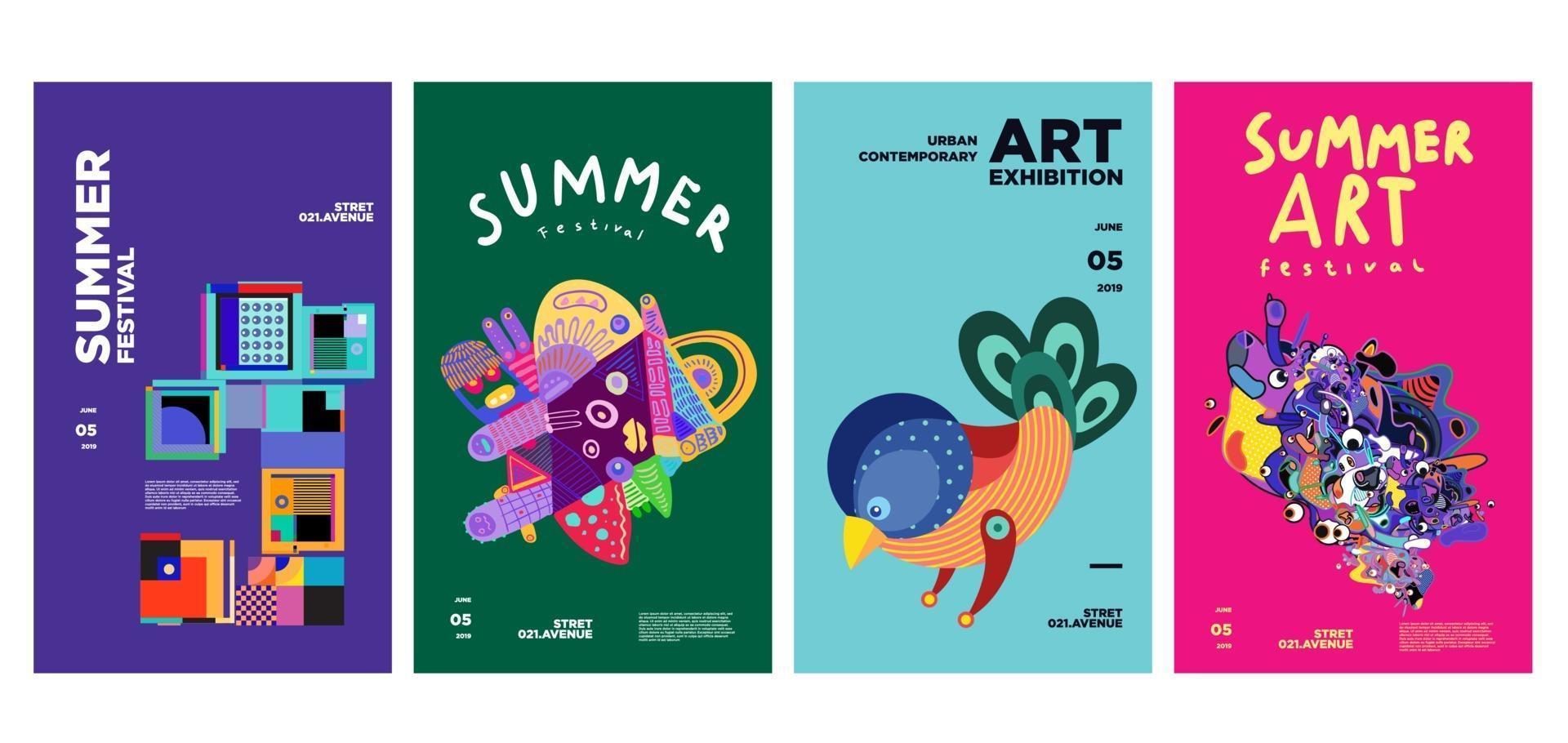 exposición de arte y cultura de verano diseño de carteles coloridos vector