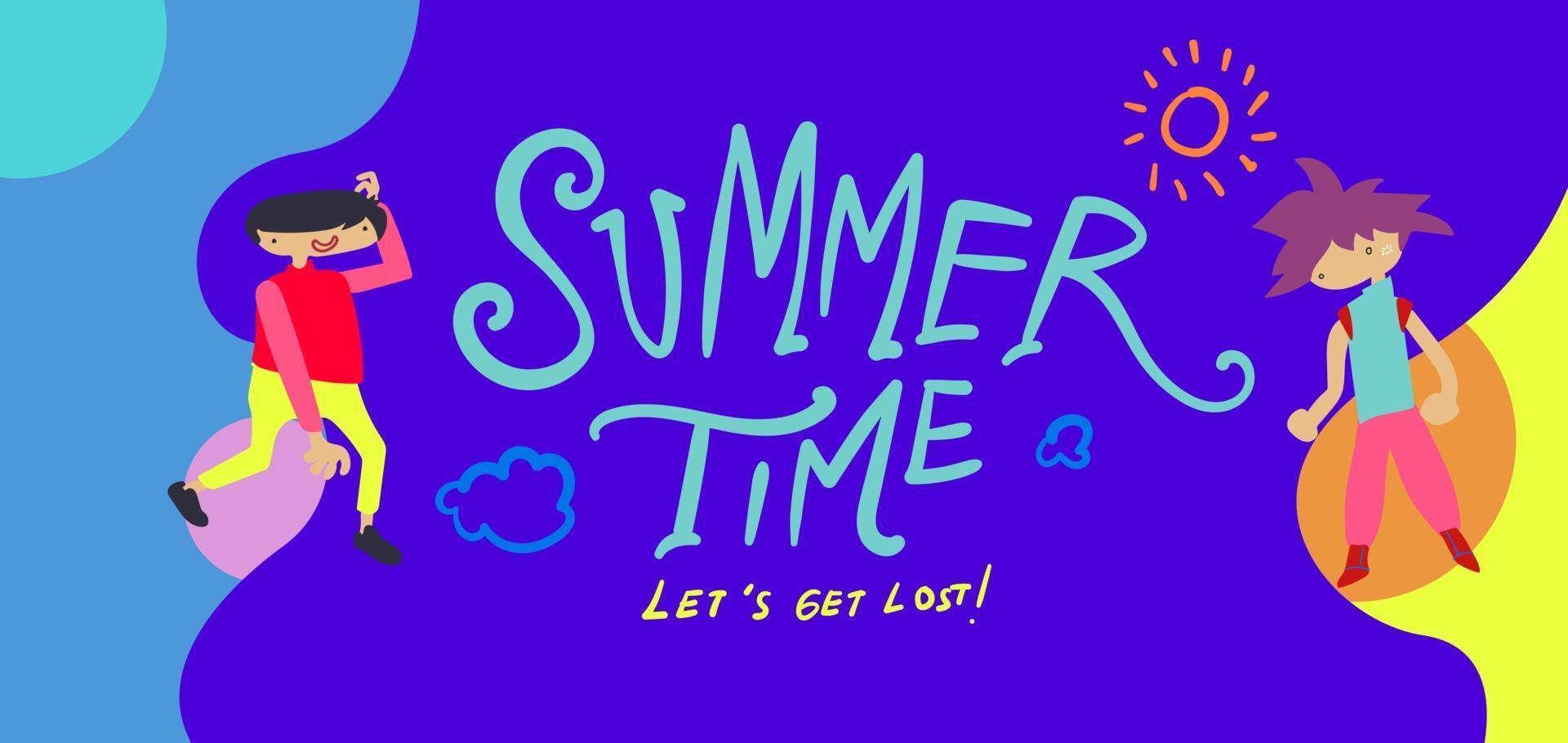 Summer time holiday season banner illustration for kids vacation vector