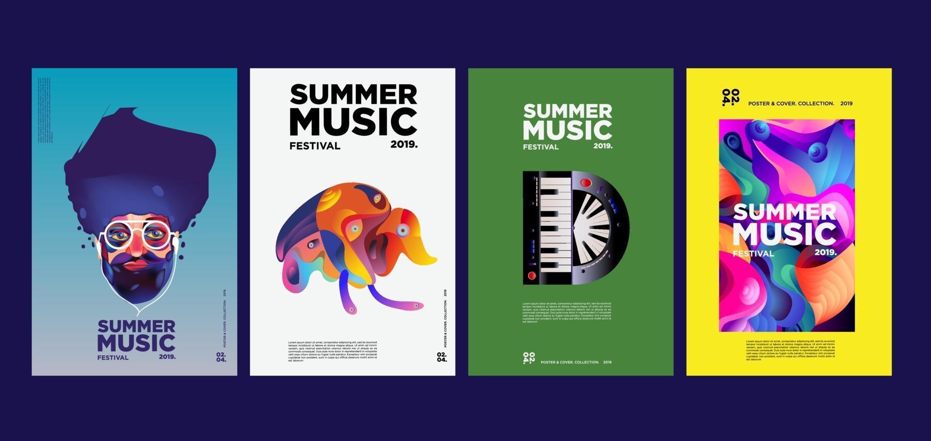 Summer holiday music and art festival poster set vector