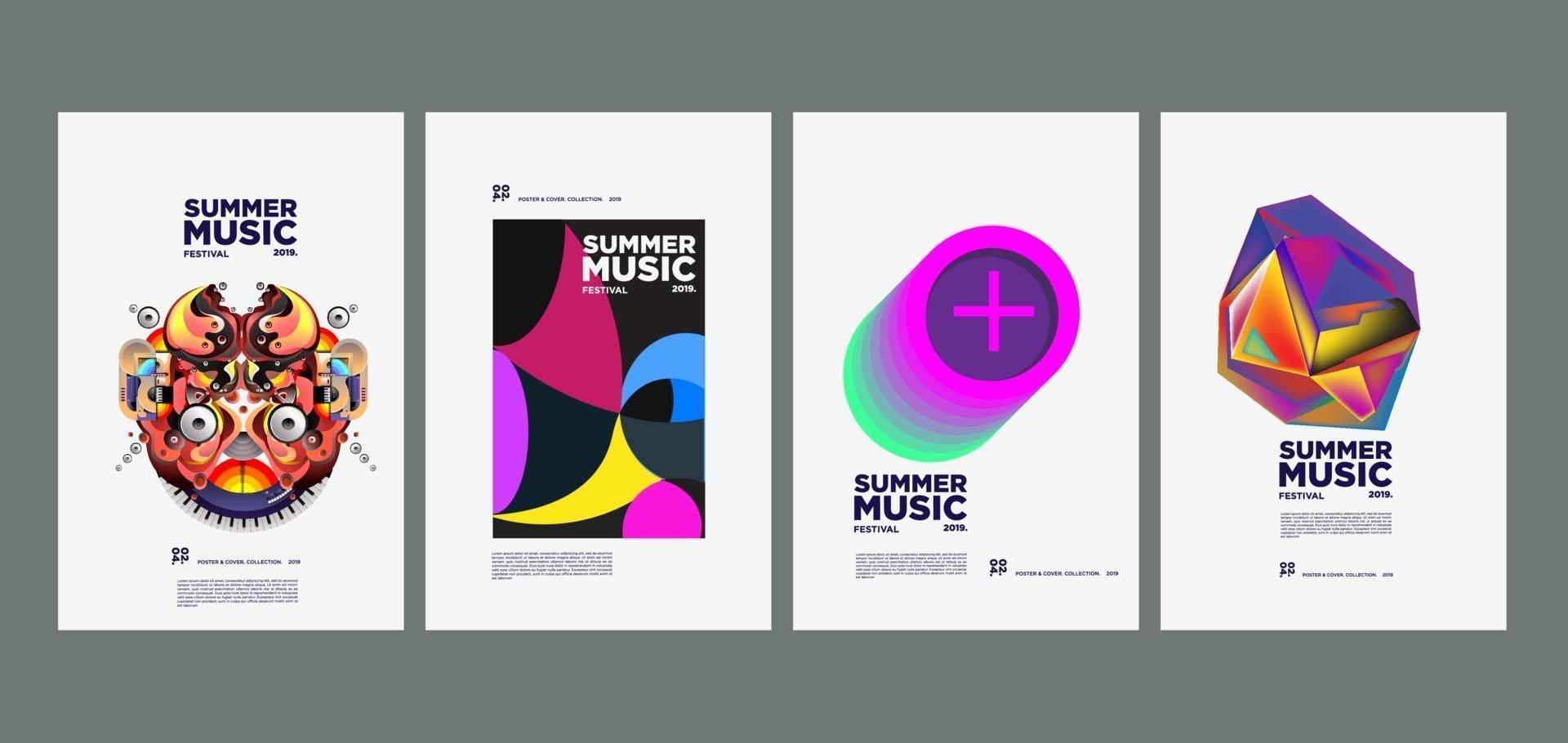 Summer holiday music and art festival poster set vector