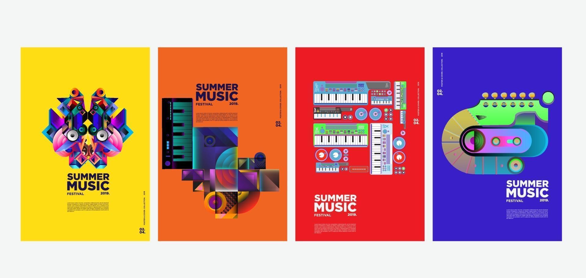 Summer holiday music and art festival poster set vector