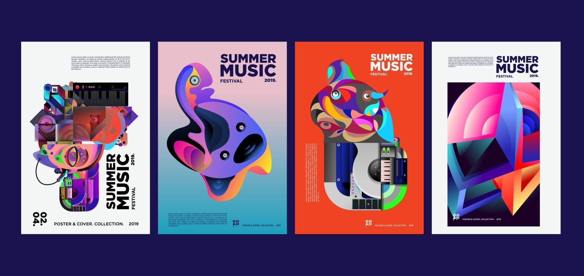 Summer holiday music and art festival poster set vector