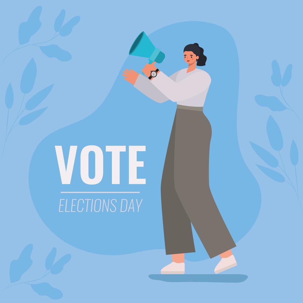 Cartoon woman with megaphone for elections day vector