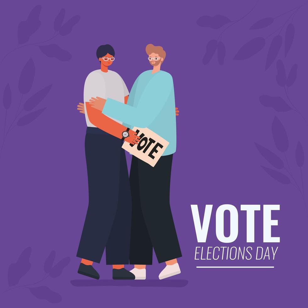 Cartoon men with vote banner for elections day vector
