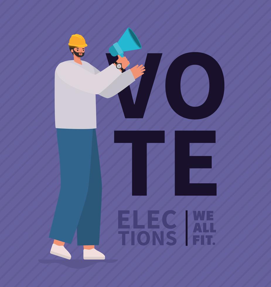 Cartoon man with megaphone for elections day vector