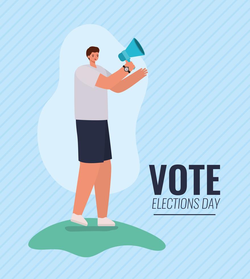 Cartoon man with megaphone for elections day vector