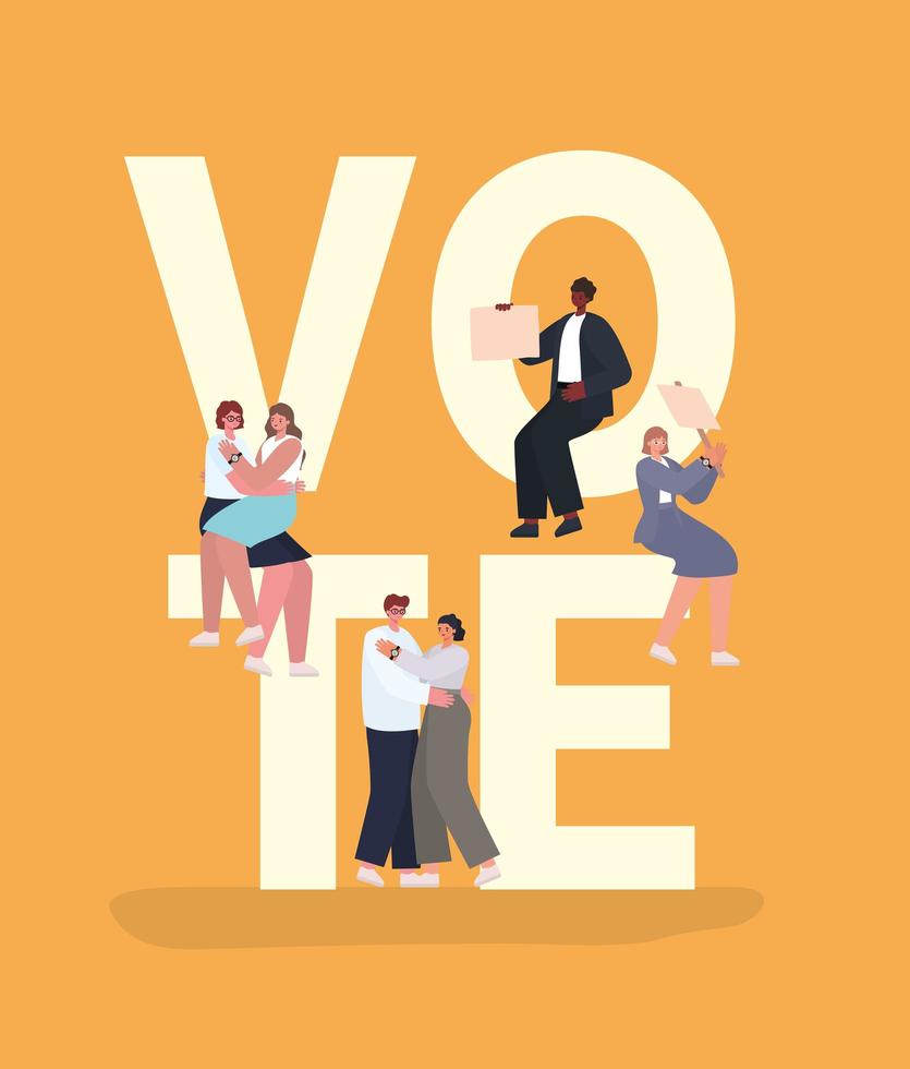 Cartoon people with vote lettering for elections day vector