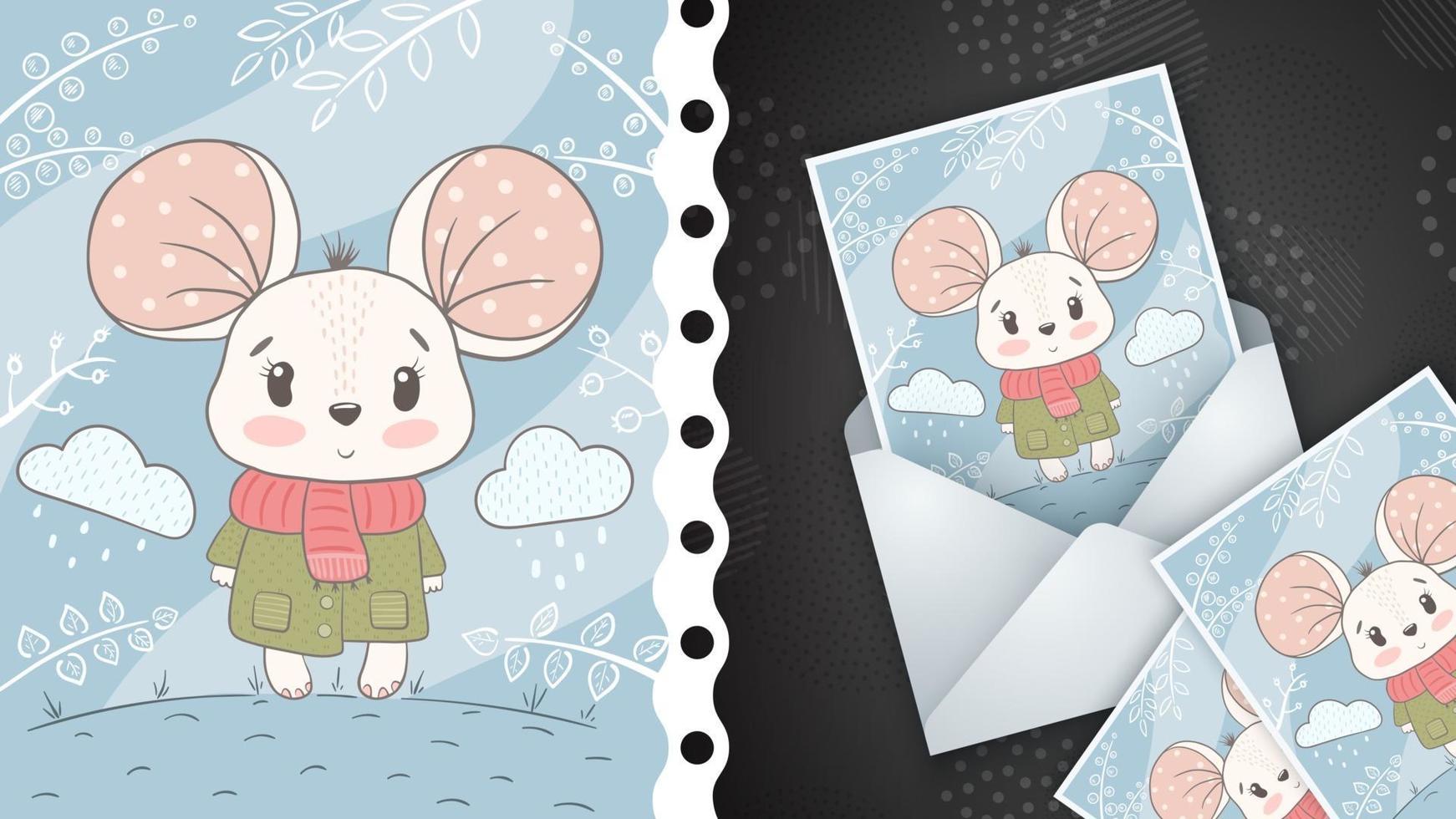 personaje de dibujos animados infantil animal mouse - tarjeta de felicitación vector