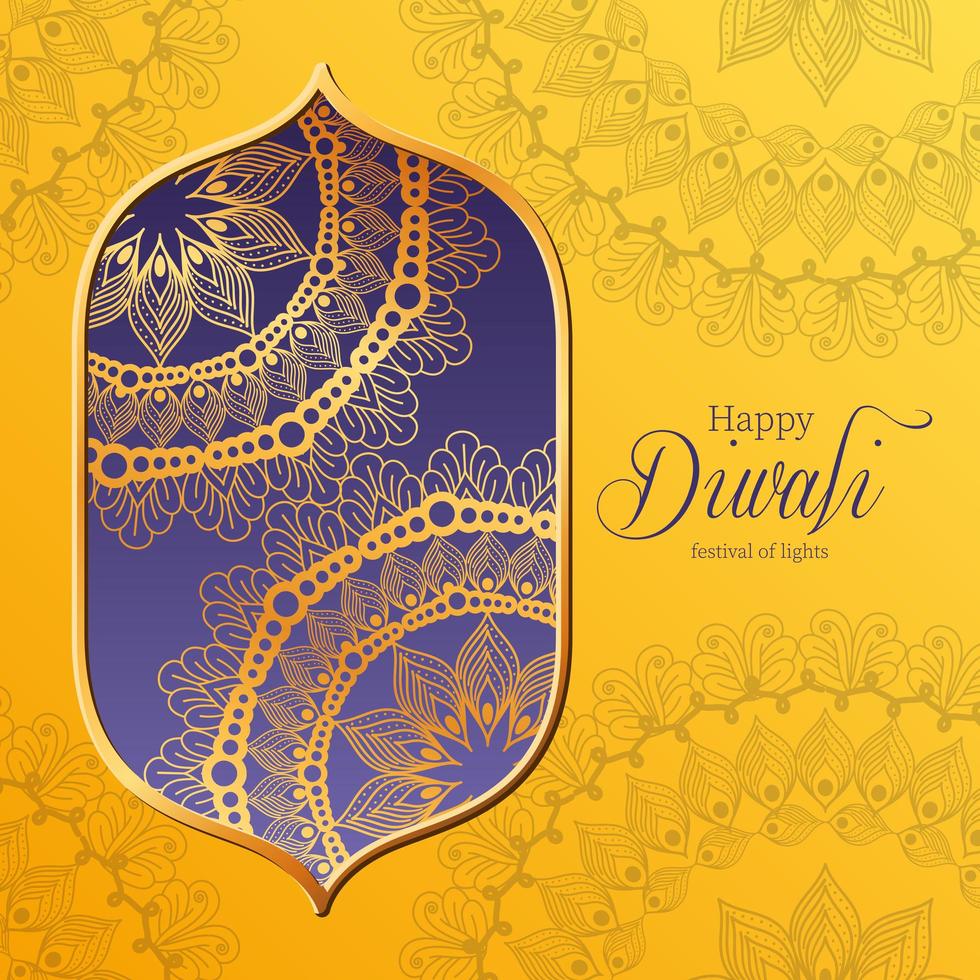 Happy Diwali card with arabesque mandala background vector