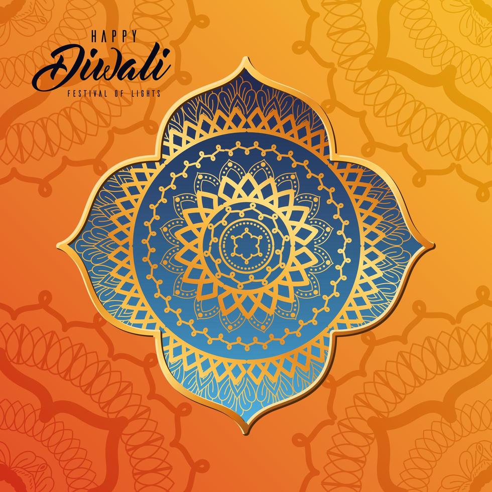 Happy Diwali card with arabesque mandala background vector