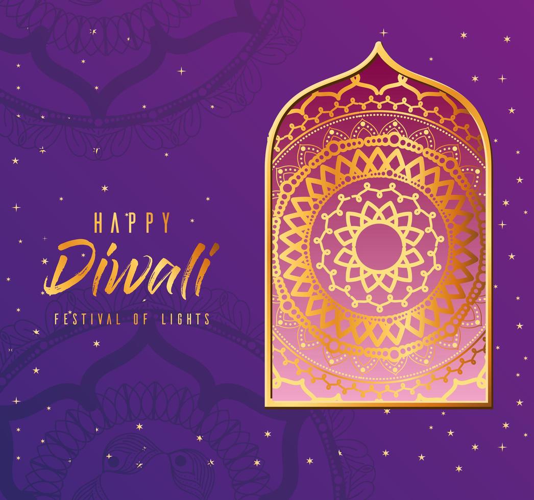 Happy Diwali card with arabesque mandala background vector