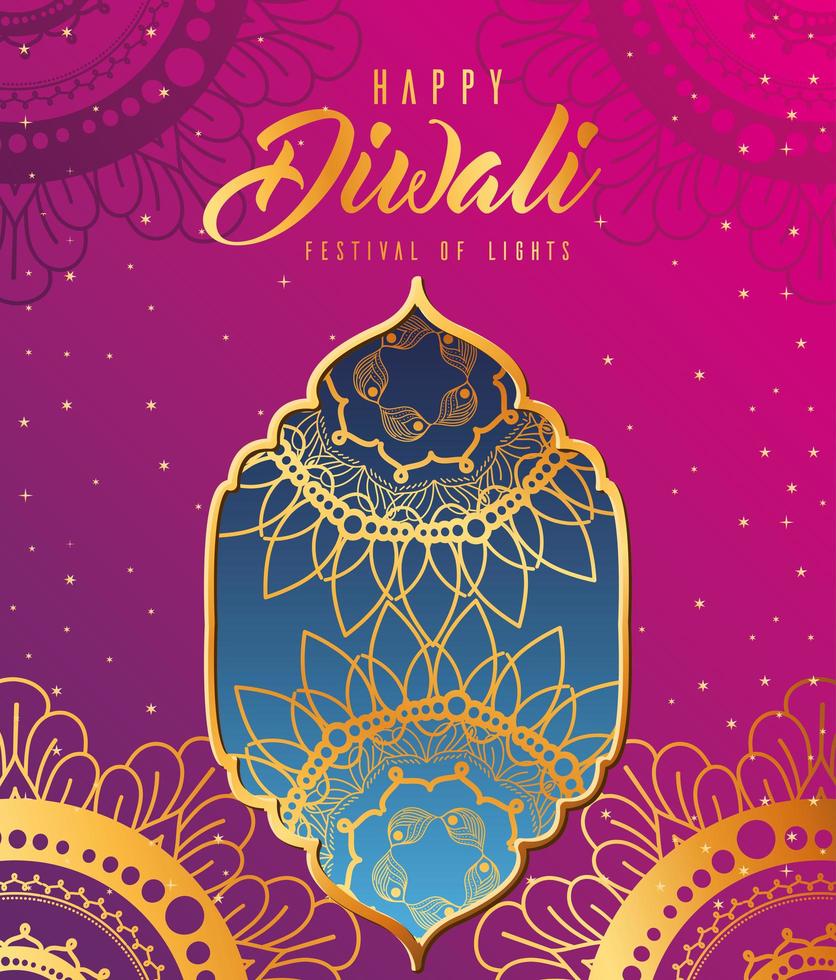 Happy Diwali card with arabesque mandala background vector