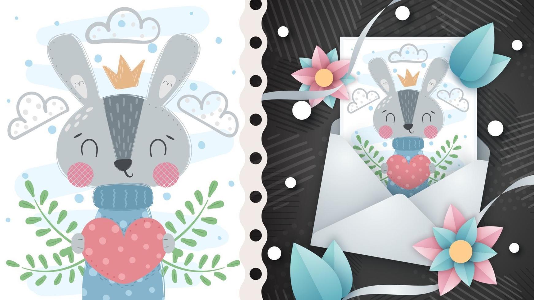 Childish cartoon character animal rabbit with heart vector