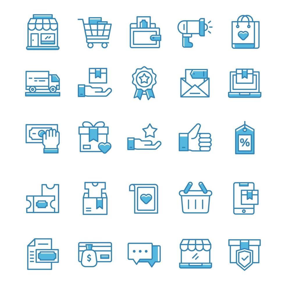 Set of Shopping icons with blue style. vector