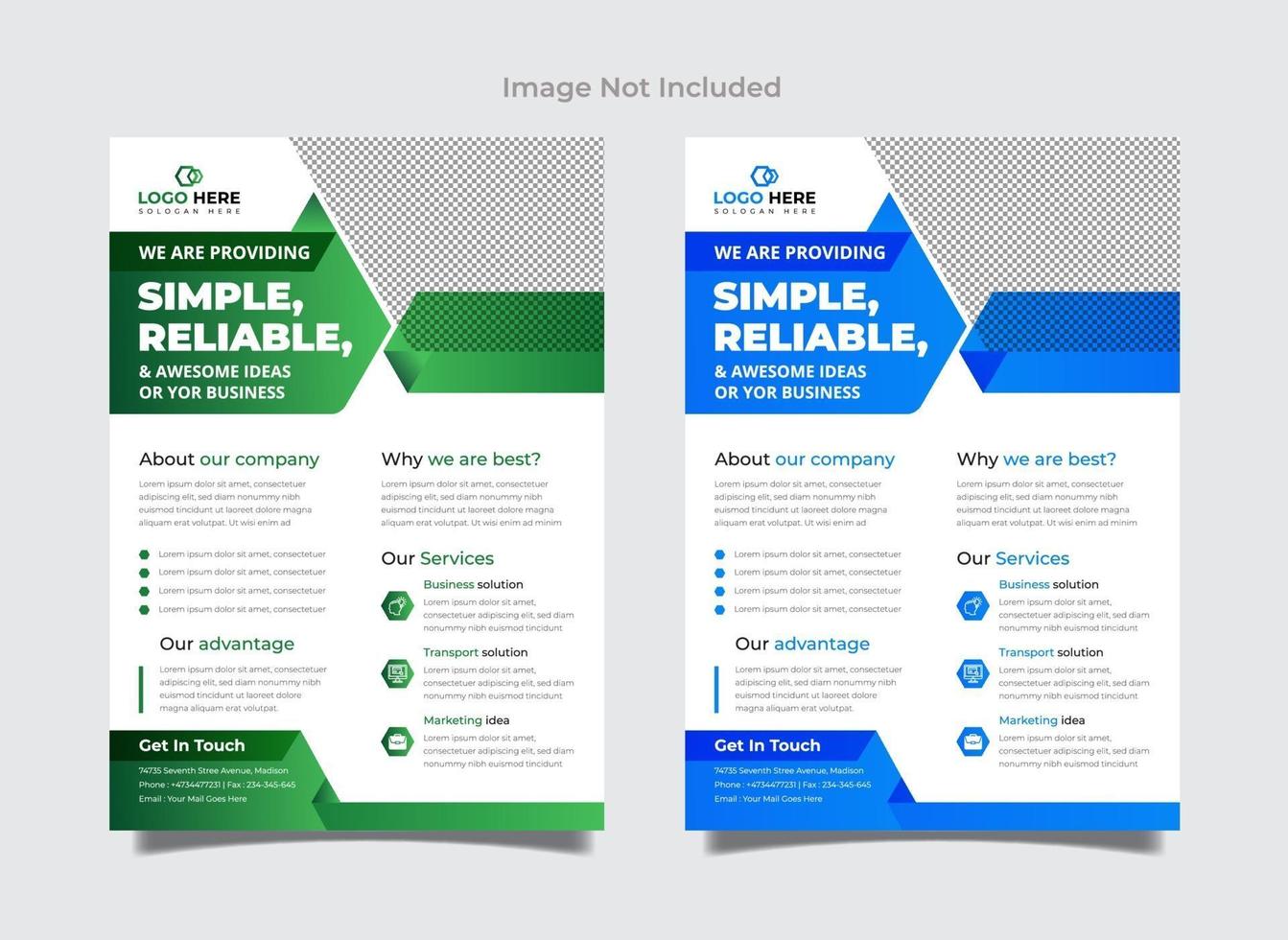 Green and blue corporate flyer design vector