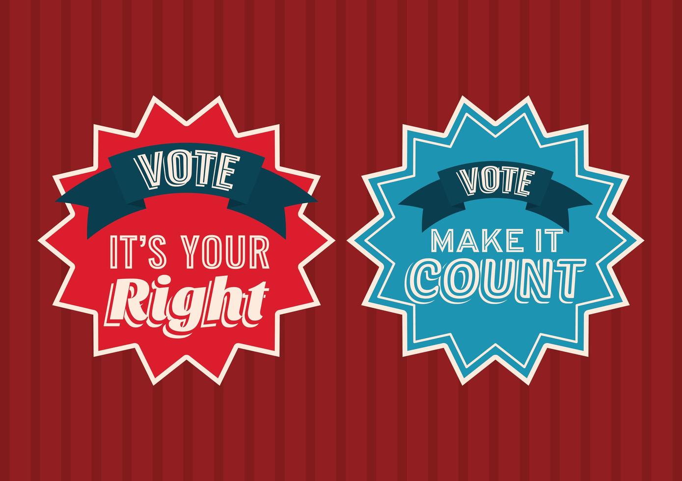 two vote seal stamps on red and striped background vector design