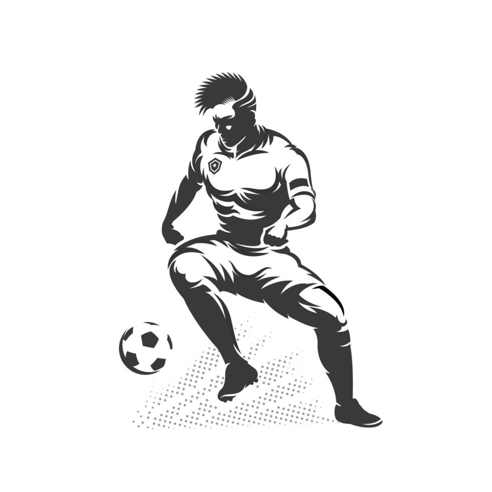 silueta, jugador de fútbol, regate vector