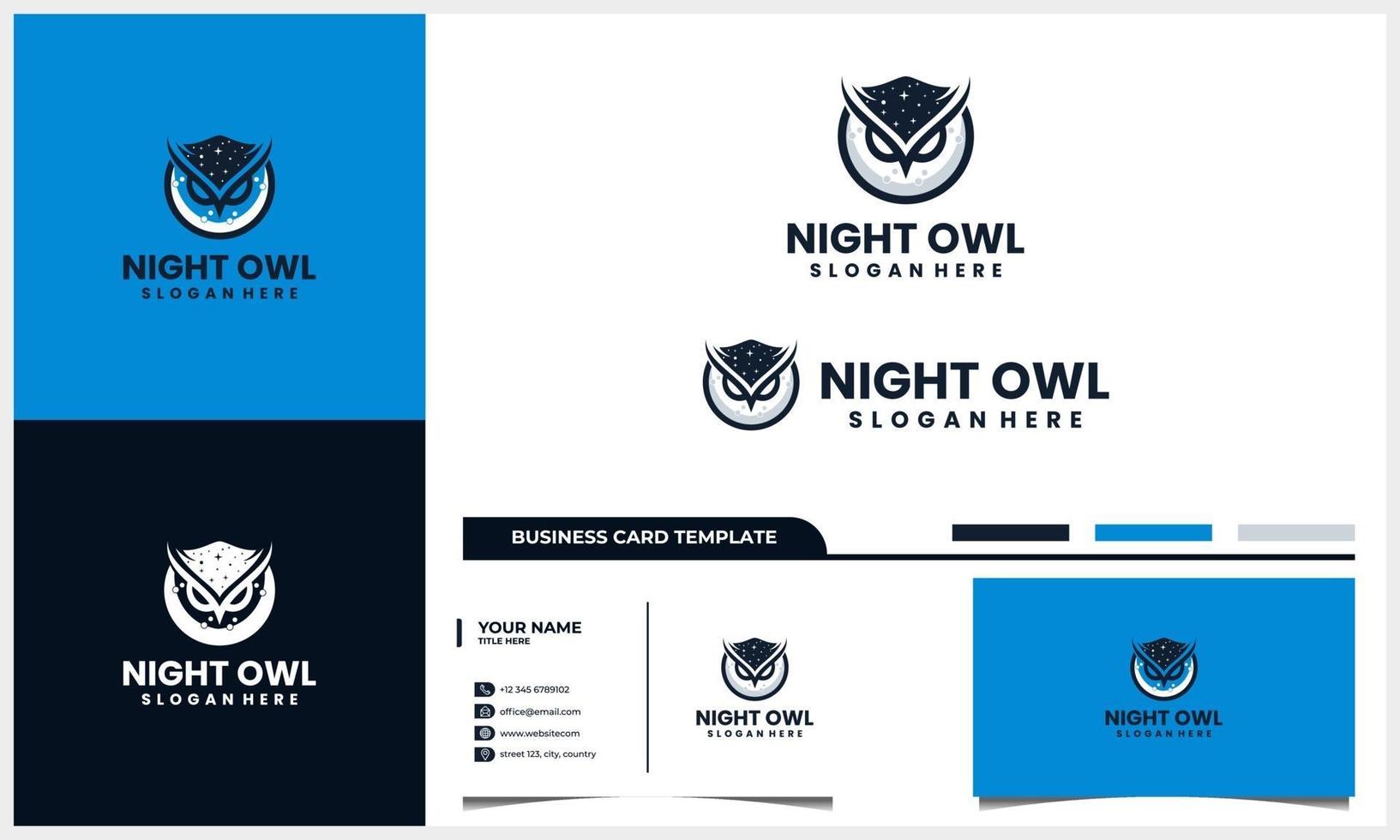 night owl logo with moon concept and business card template vector