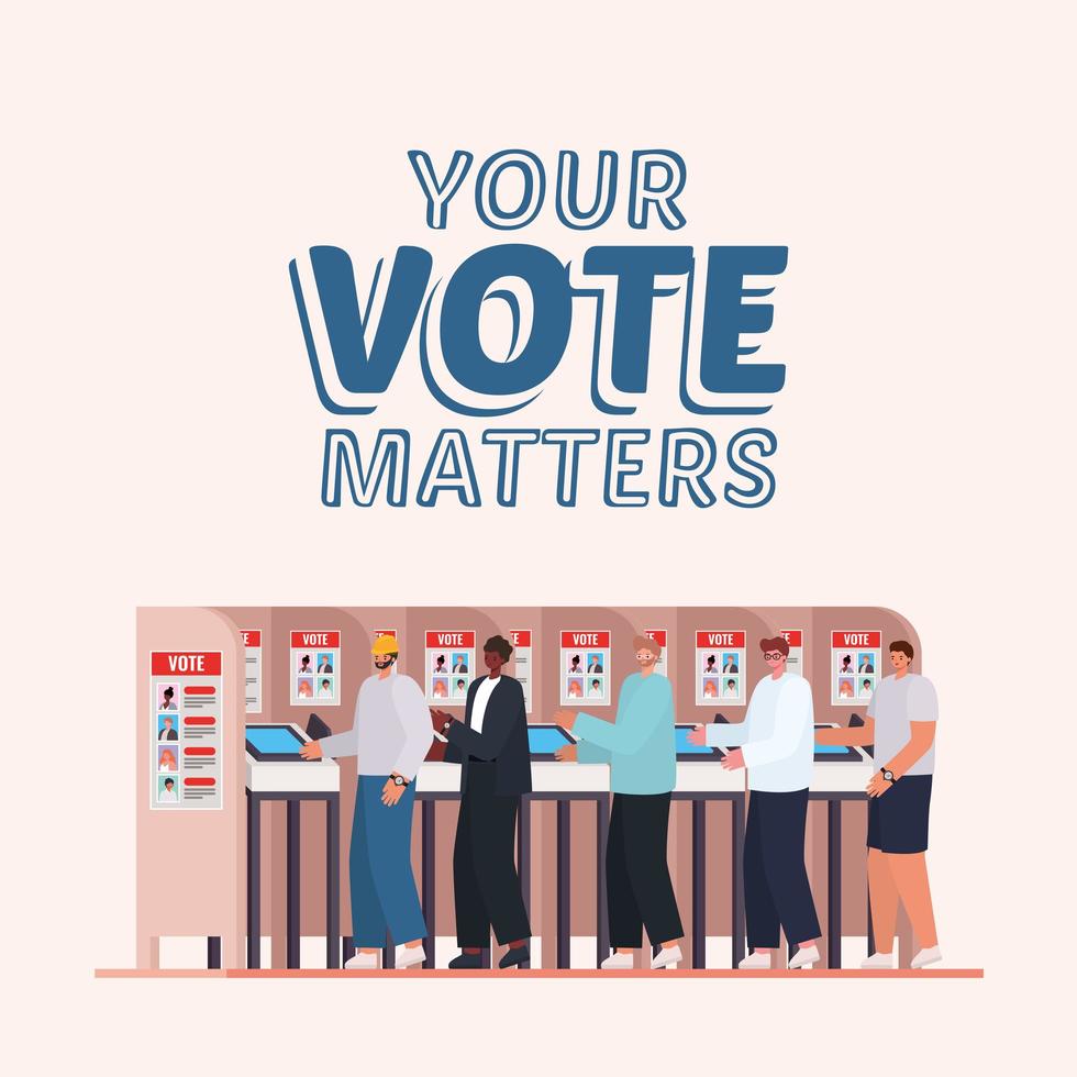 men at voting booth with your vote matters text vector design