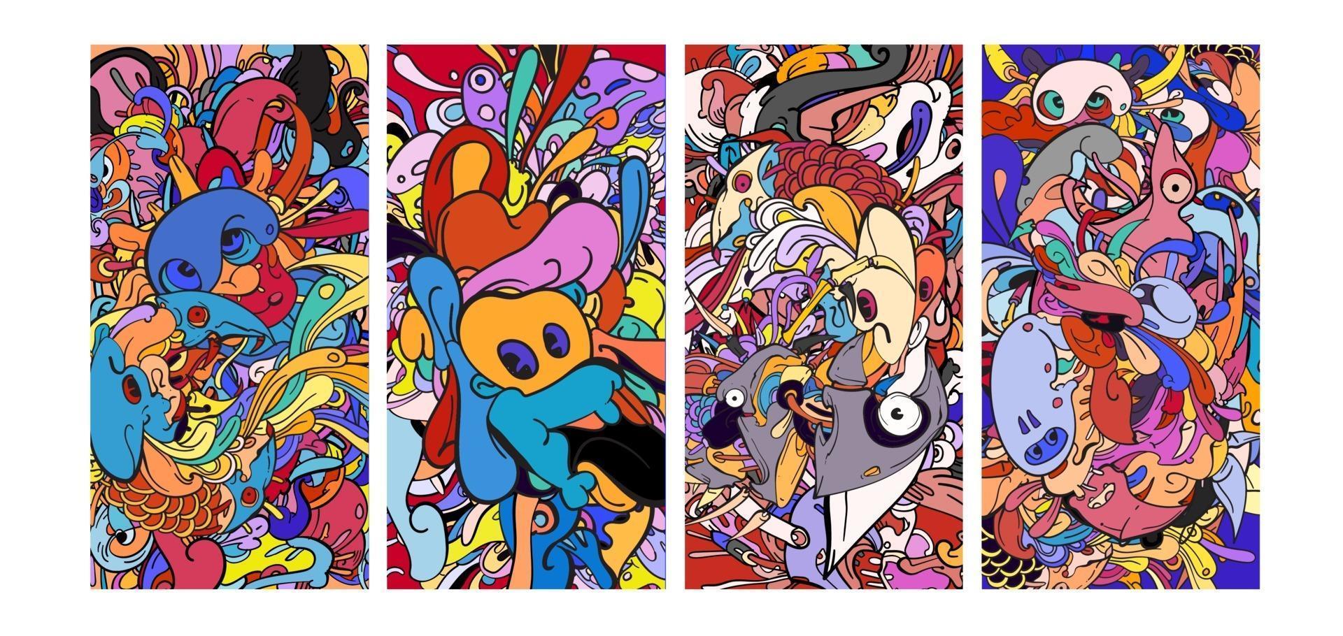 banner de fondo de doodle de dibujos animados abstracto colorido vector