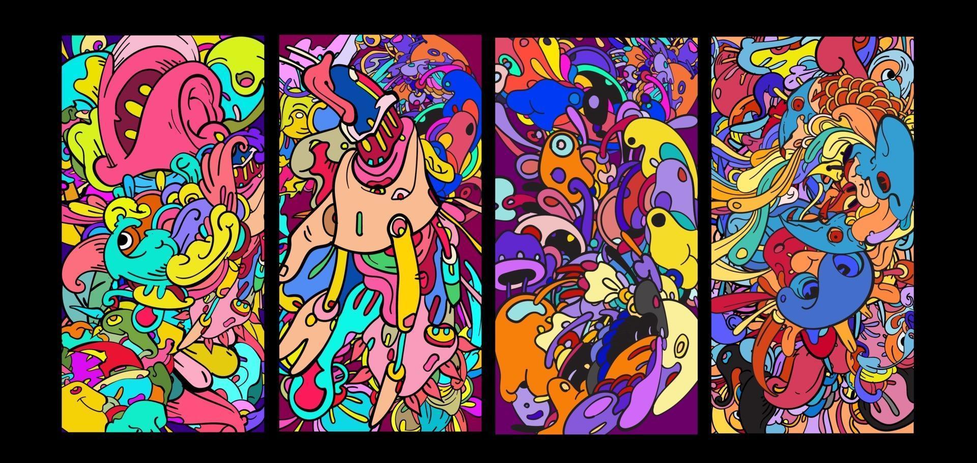 banner de fondo de doodle de dibujos animados abstracto colorido vector