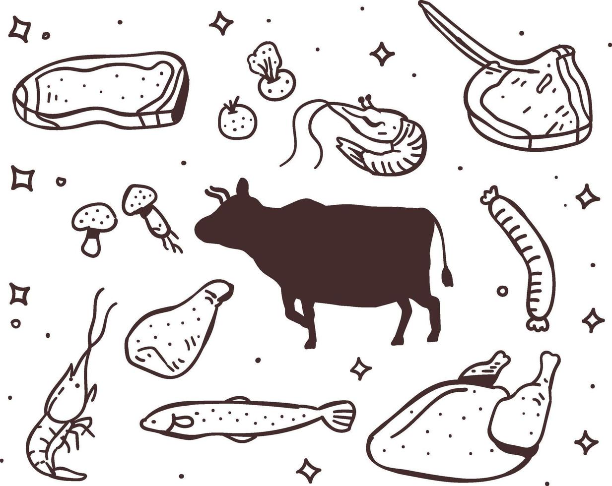 diseño de carne sobre fondo blanco. dibujo de carne estilo doodle vector