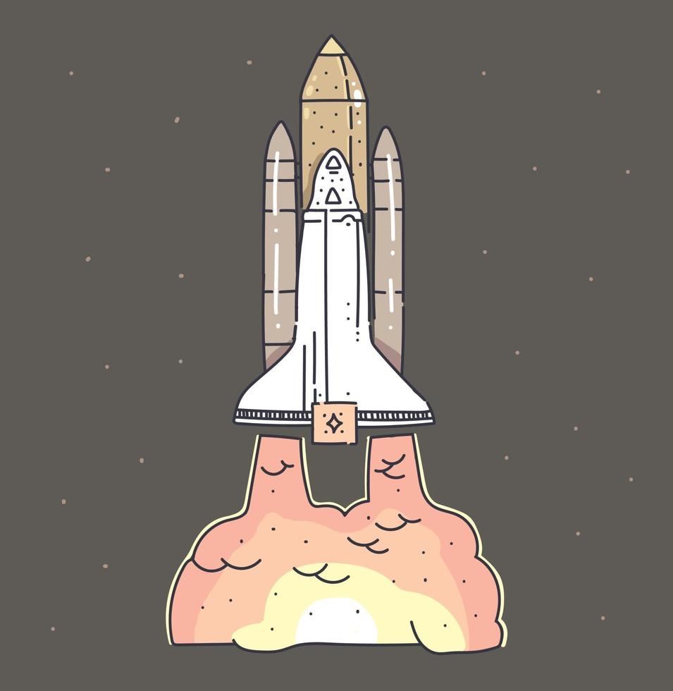 Doodle de nave espacial voladora. nave espacial ir a marte vector