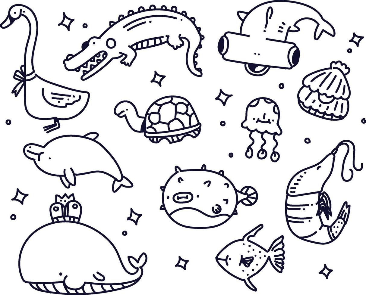 sea animal doodle style . imagination drawing style vector