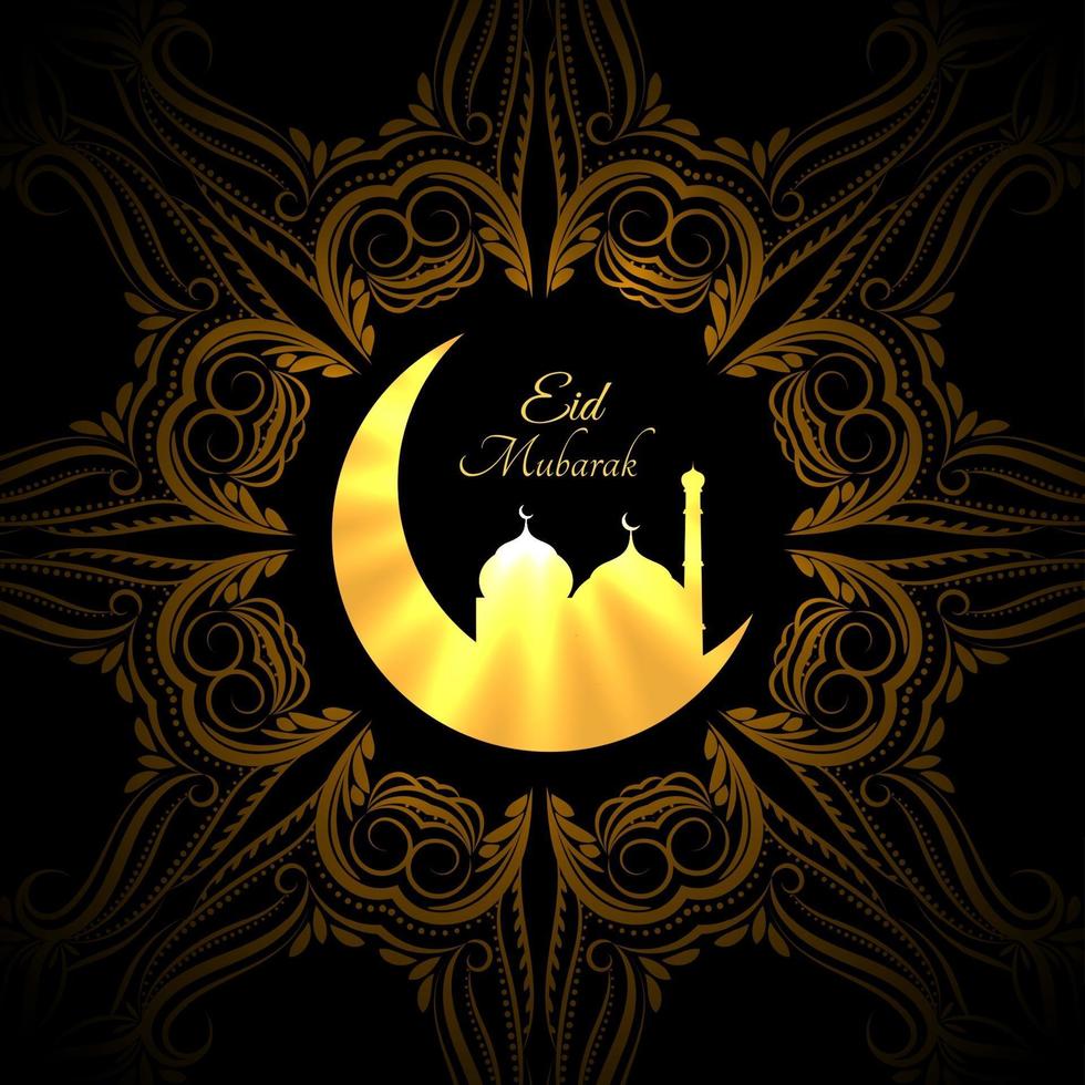 awesome eid mubarak background with mosque and moon vector