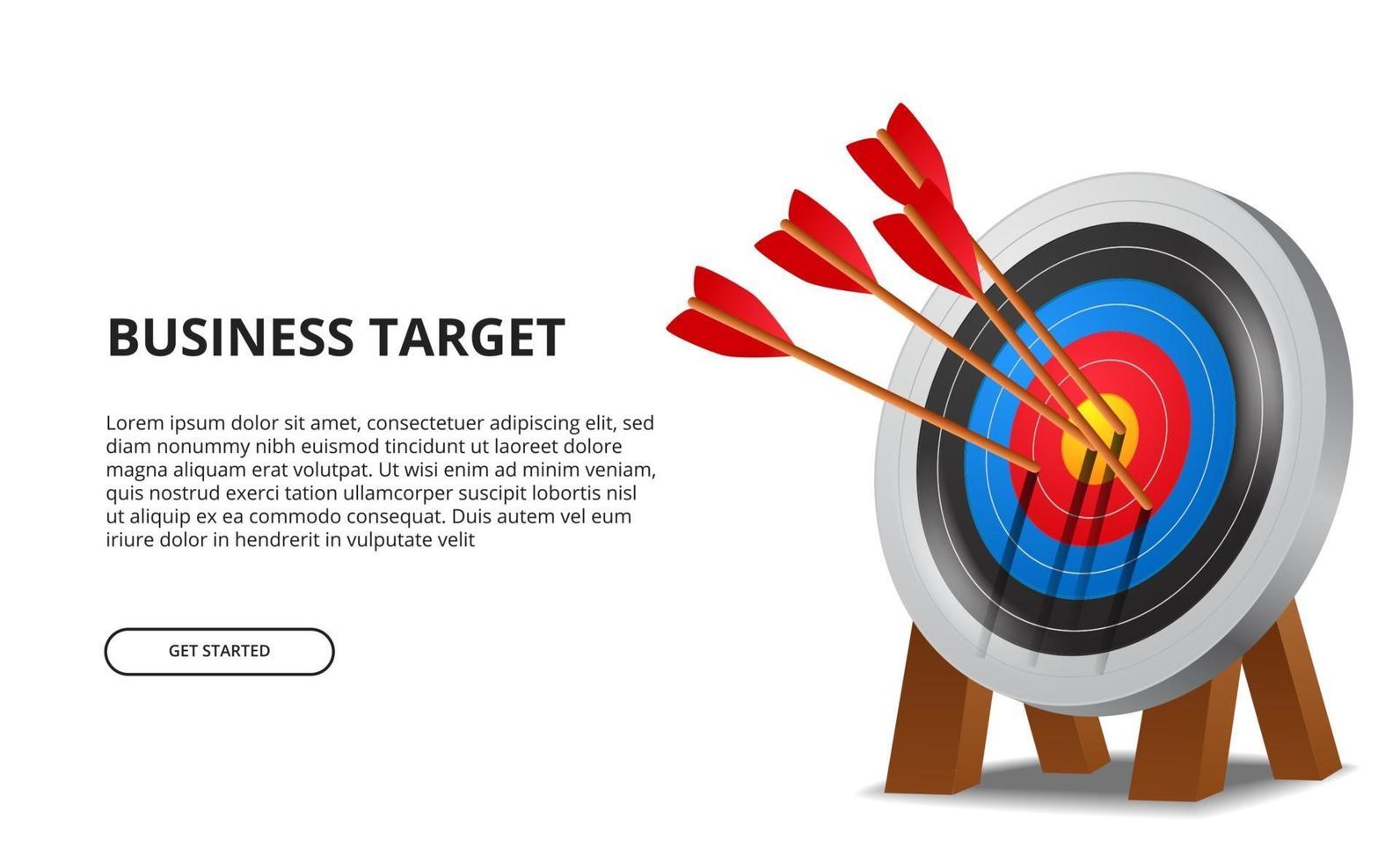 Successful archery arrow on 3D target board. business goal achievement illustration concept vector