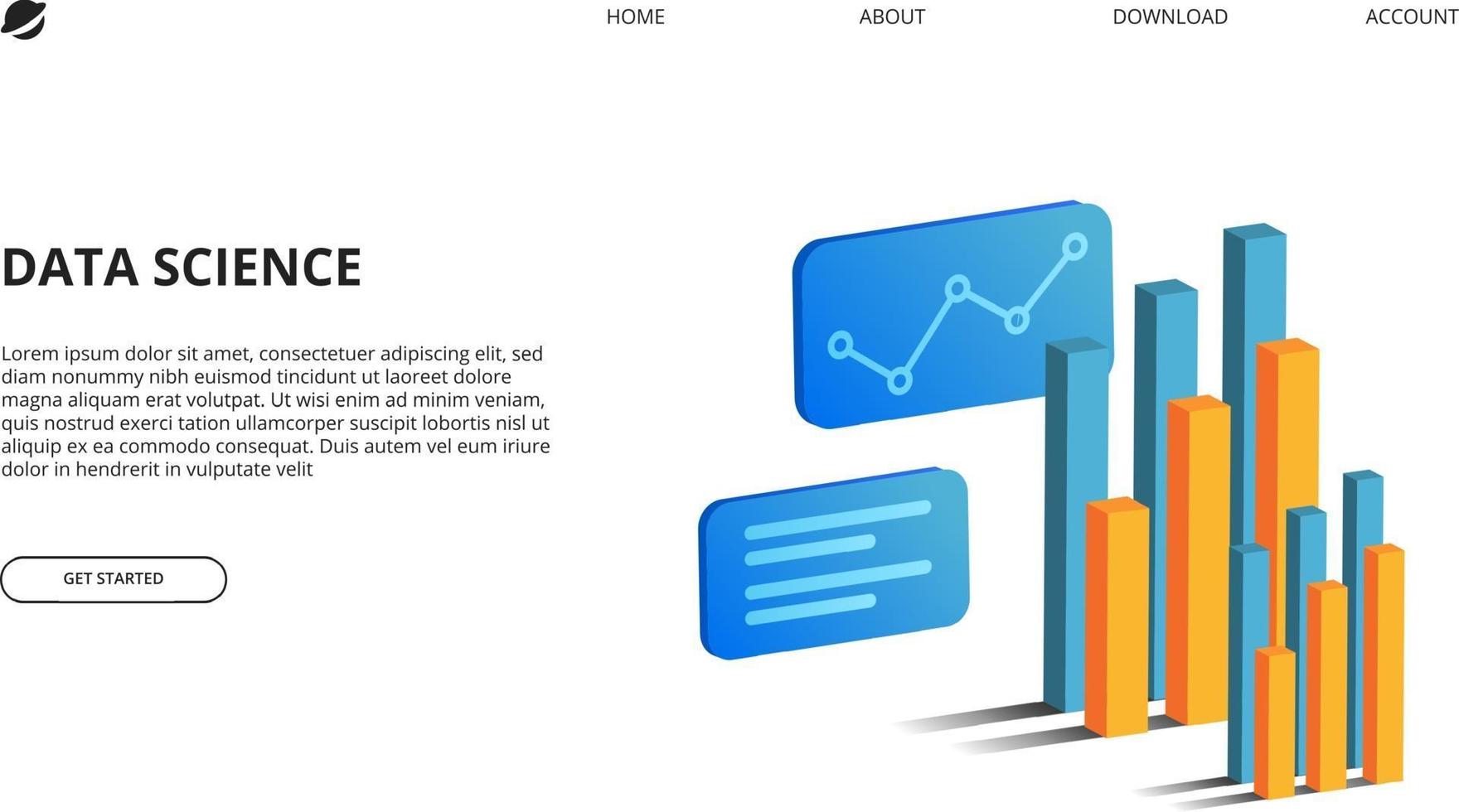 3D isometric perspective illustration of bar chart and statistic for business presentation and data analysis vector