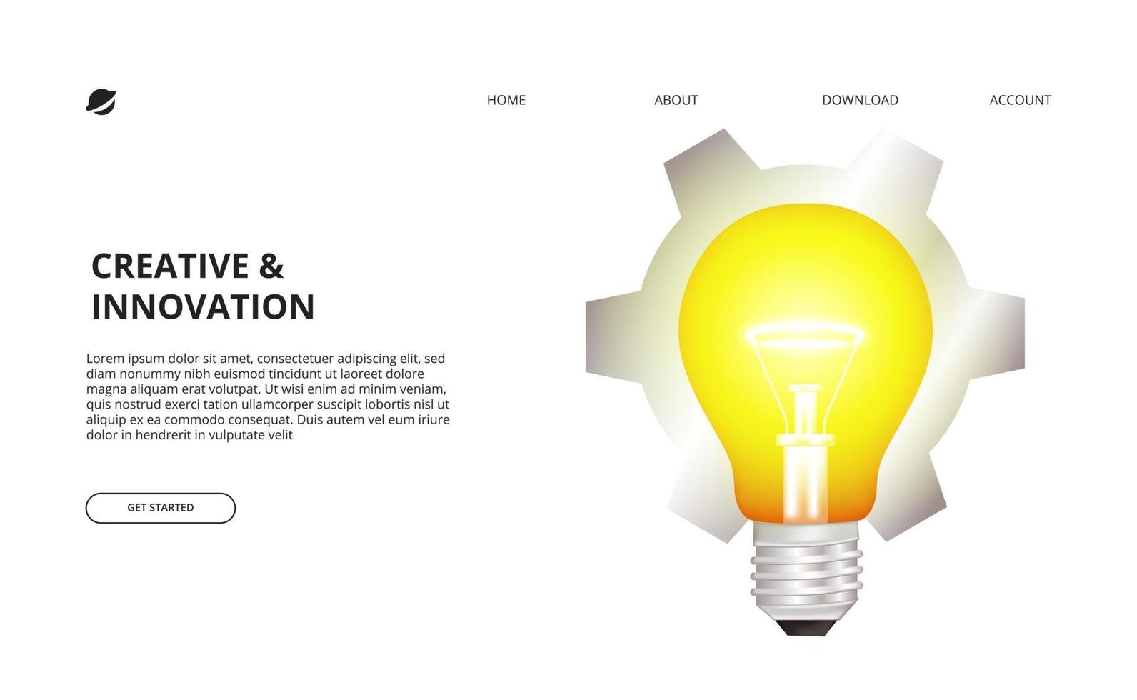 Bombilla de luz 3D que brilla intensamente y la ilustración de engranajes para negocios, concepto creativo vector