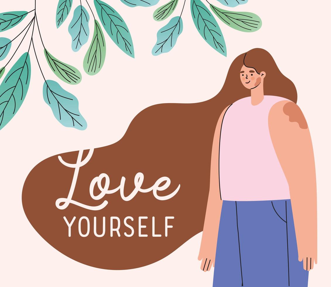 love yourself vitiligo woman with leaves vector design