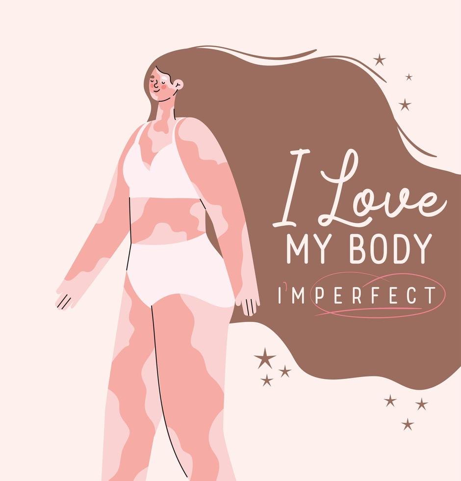 i love my body imperfect, perfect vitiligo woman in underwear vector design