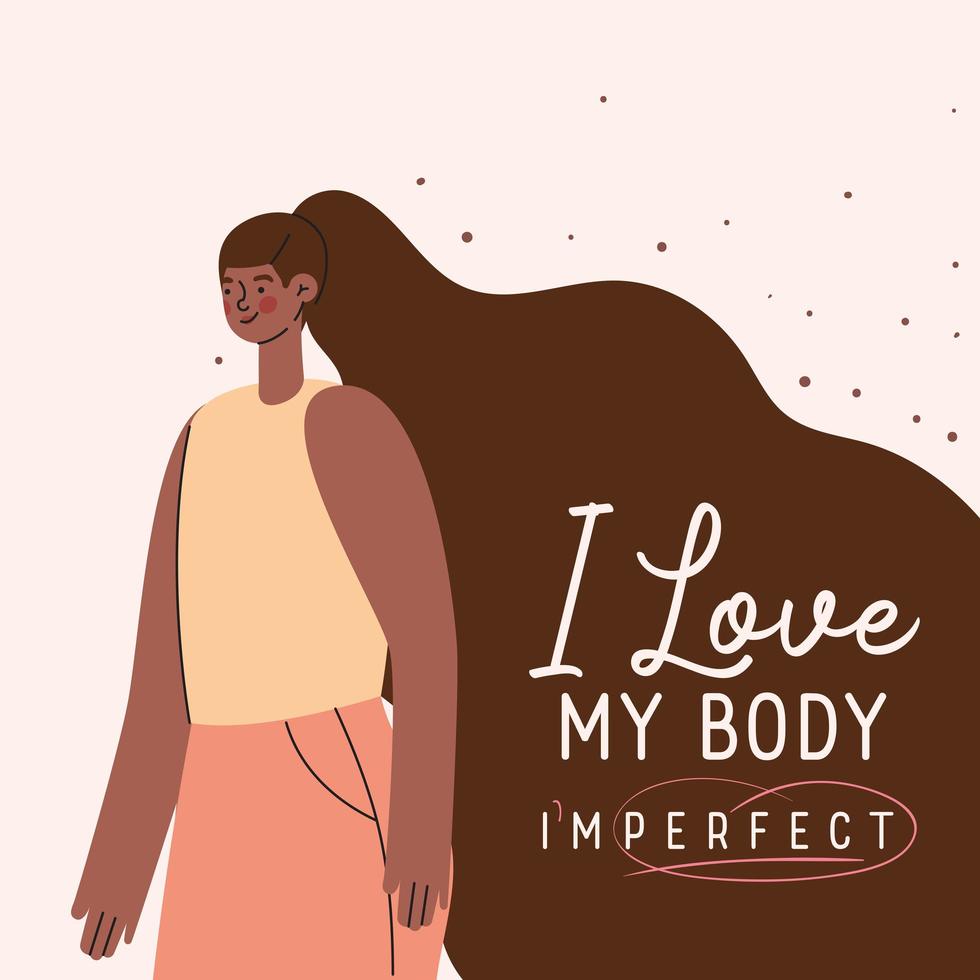 Amo mi cuerpo imperfecto, perfecto diseño vectorial de mujer negra. vector