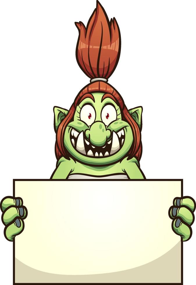 Female troll with sign vector