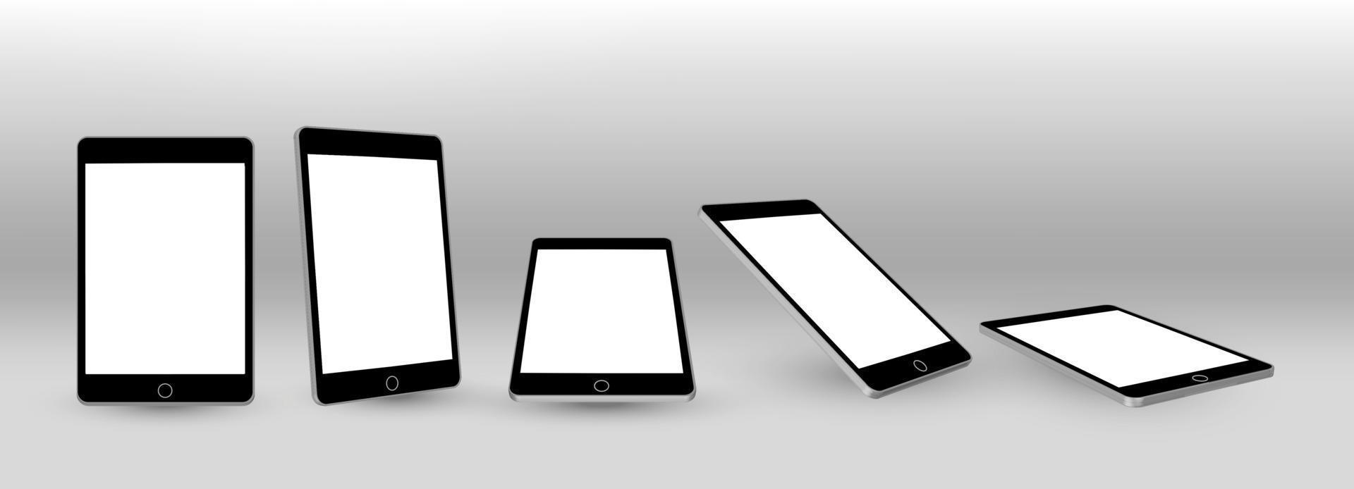 Tablet pc 3d realistic mockup.Tablet pc frame with blank display templates vector