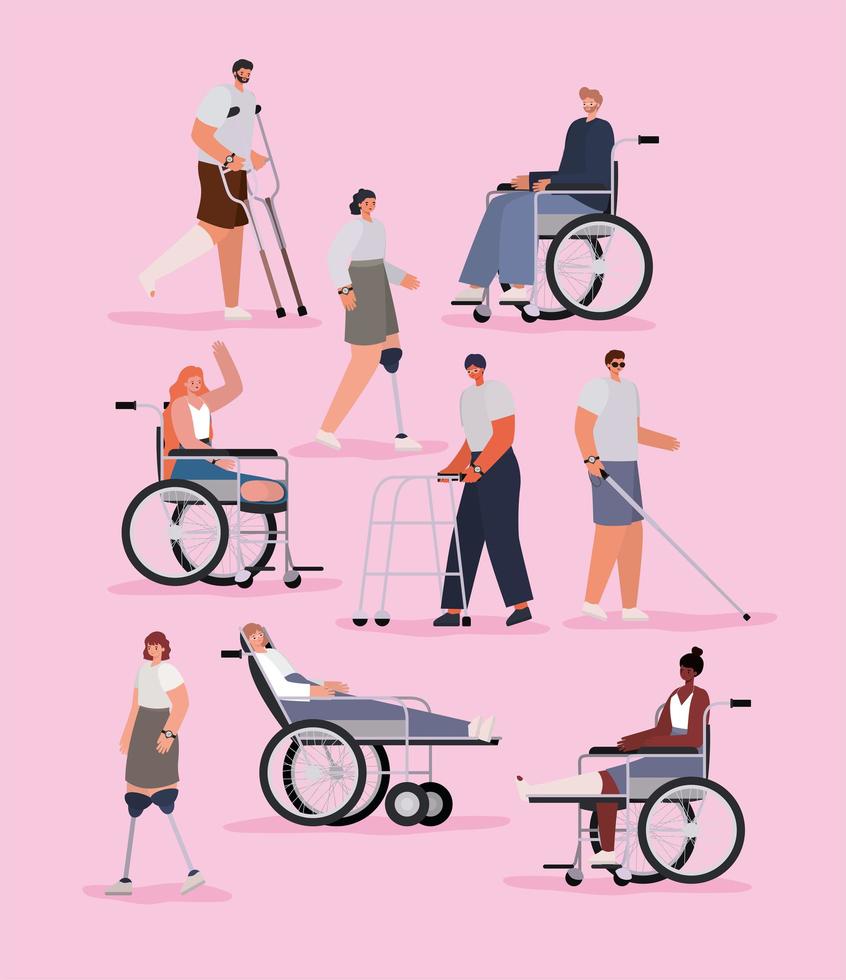 conjunto de personas con discapacidad vector