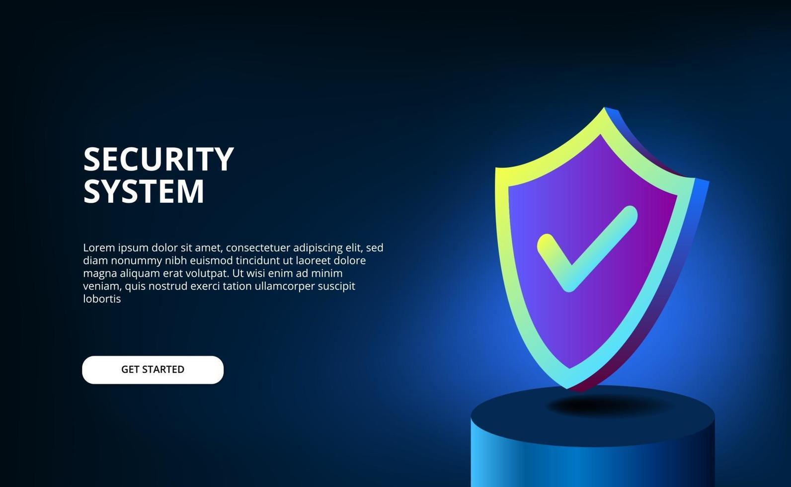 3D modern gradient color with shield for security of system, antivirus, data protection, information privacy with glow lightning and dark background. vector