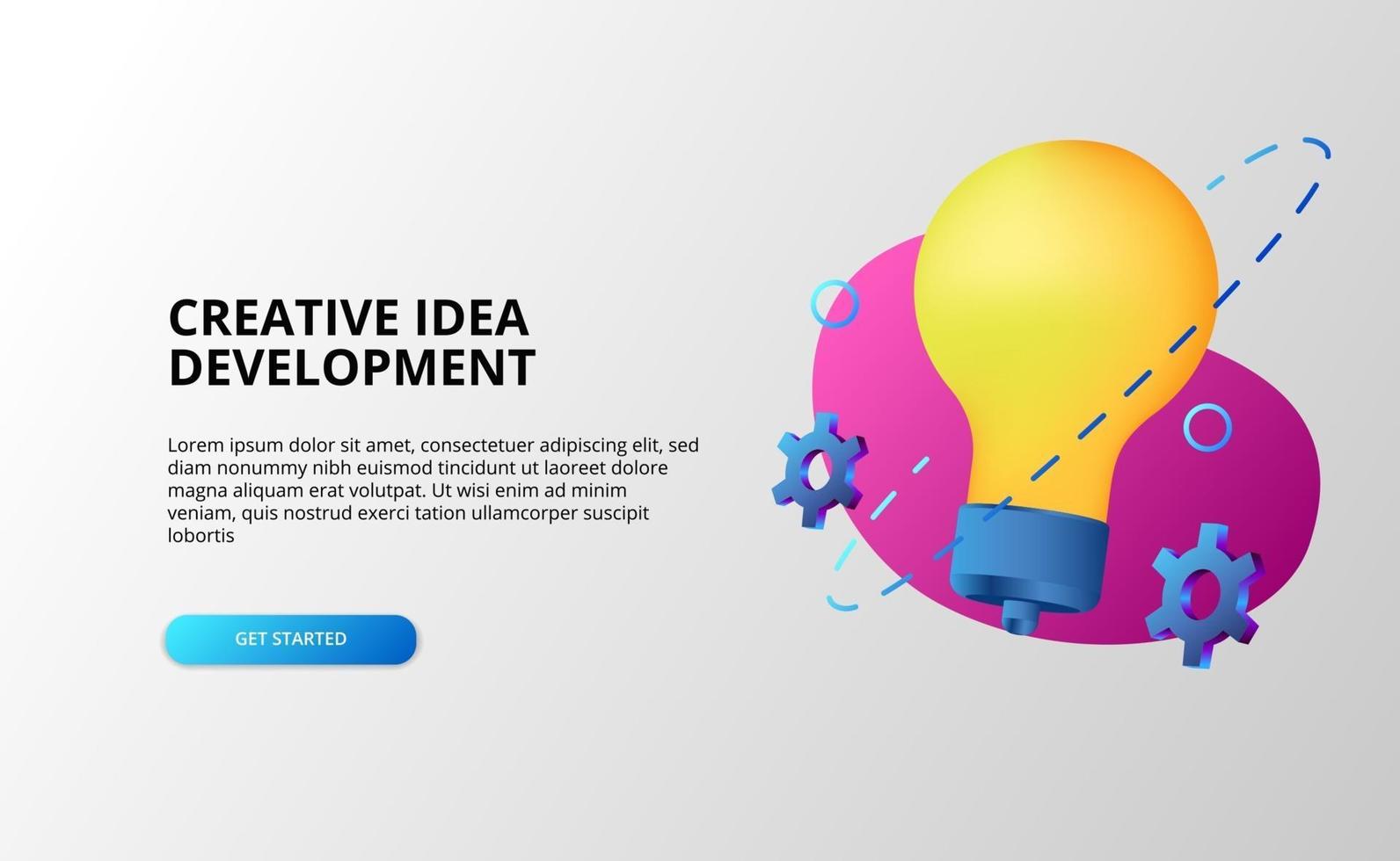 creative idea development concept with 3d modern gradient pop color light bulb and gears. vector