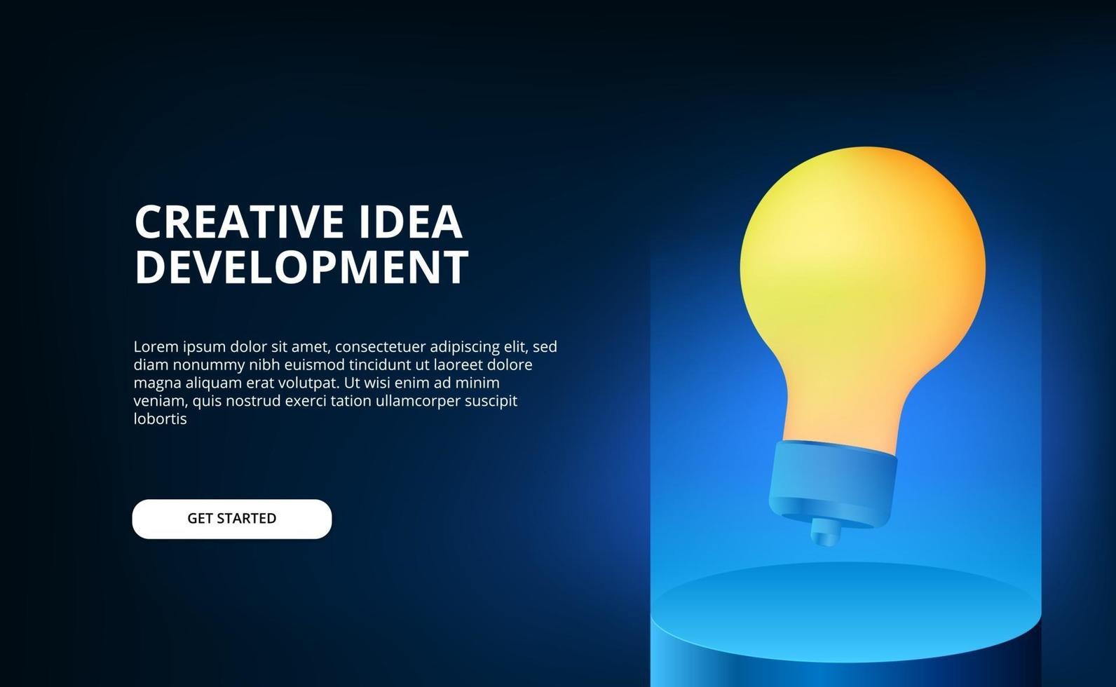Color de iluminación azul moderno con ilustración de lámpara amarilla 3d flotante para ideas creativas y lluvia de ideas. vector