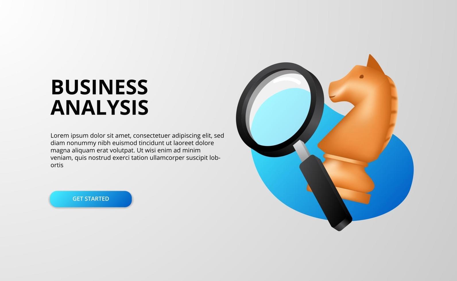 3d business analysis strategy with magnifying glass and horse chess illustration for business vector