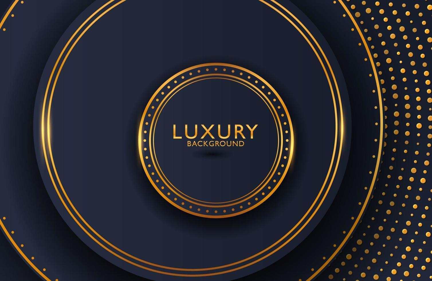 Luxury elegant background with gold circle element and dots particle on dark surface. Business presentation layout vector