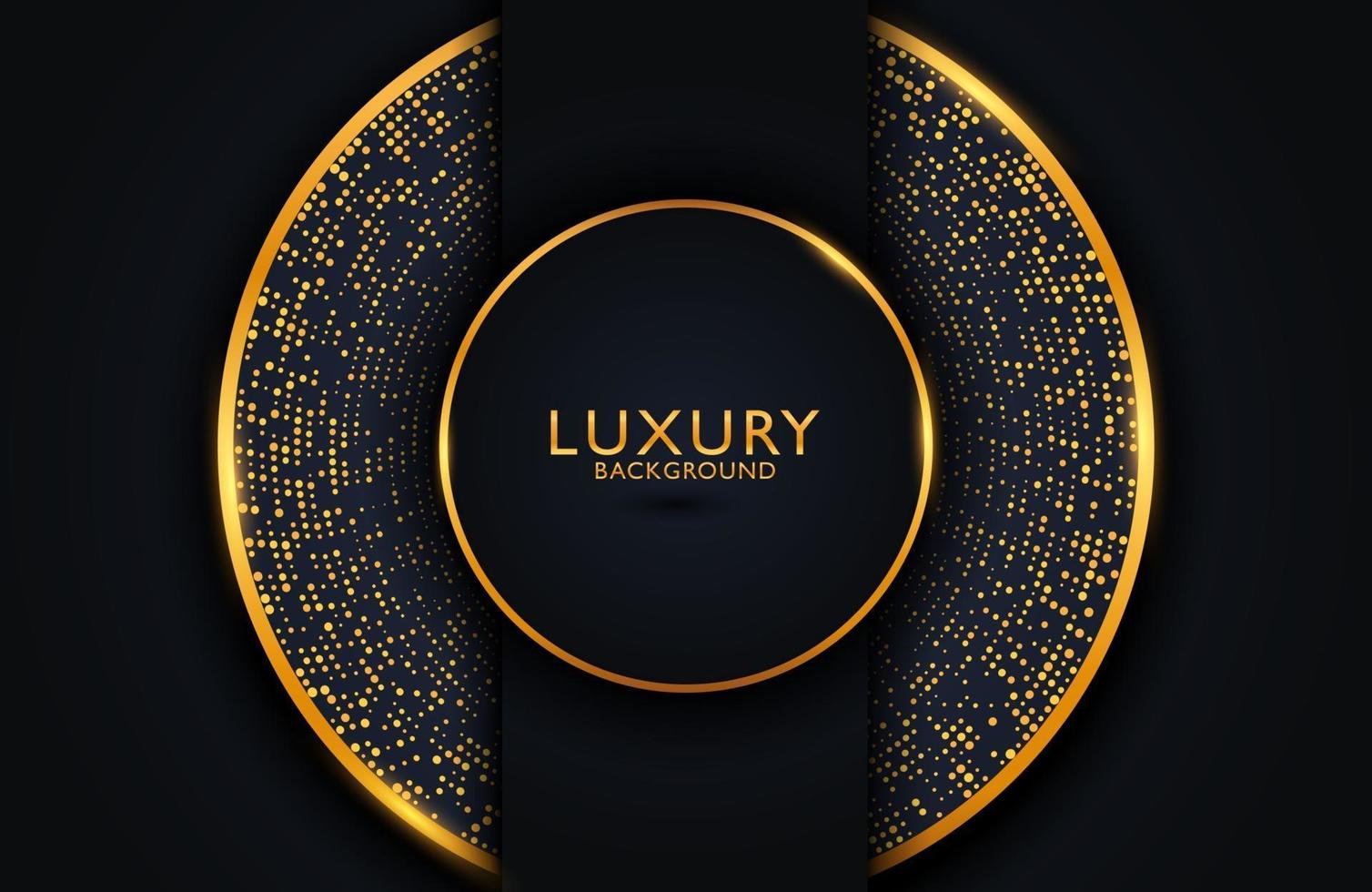 Luxury elegant background with gold circle element and dots particle on dark surface. Business presentation layout vector