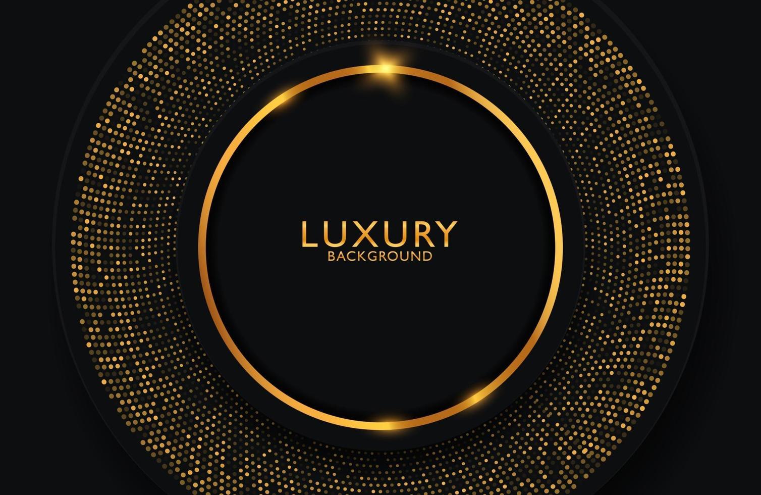Fondo elegante de lujo con elemento de círculo dorado y partículas de puntos en una superficie oscura. diseño de presentación de negocios vector