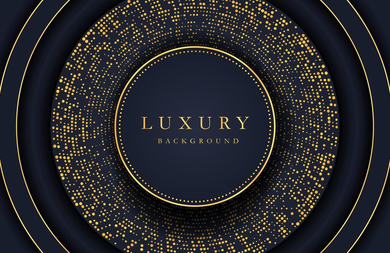 Luxury elegant background with gold circle element and dots particle on dark surface. Business presentation layout vector