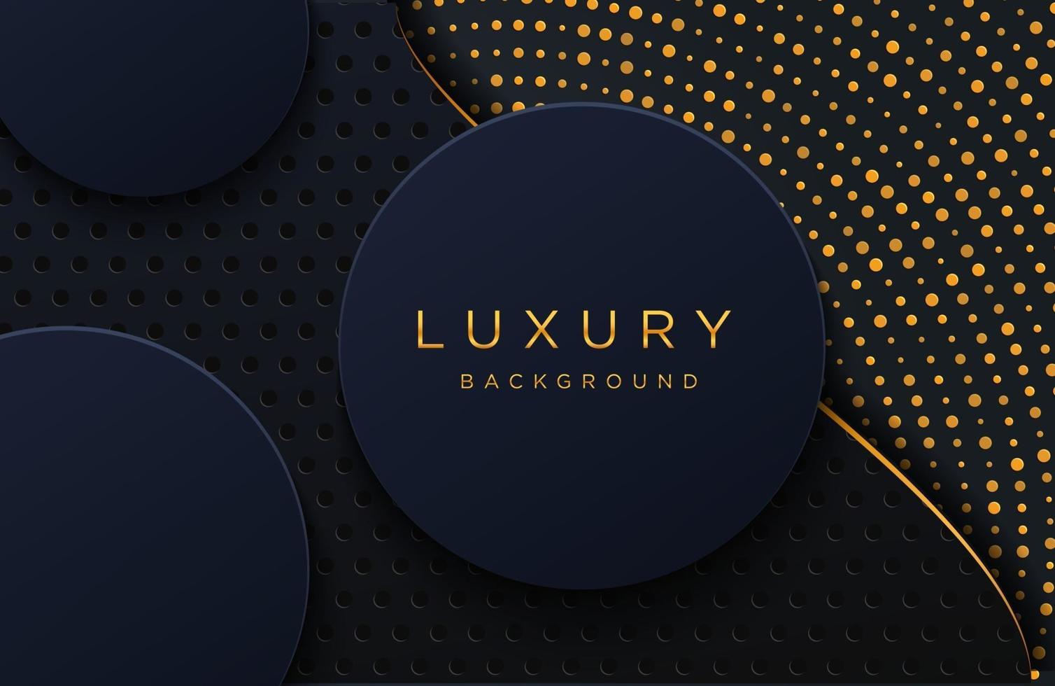 Luxury elegant background with shiny gold dotted pattern isolated on black. Abstract realistic papercut background. Elegant Cover template vector