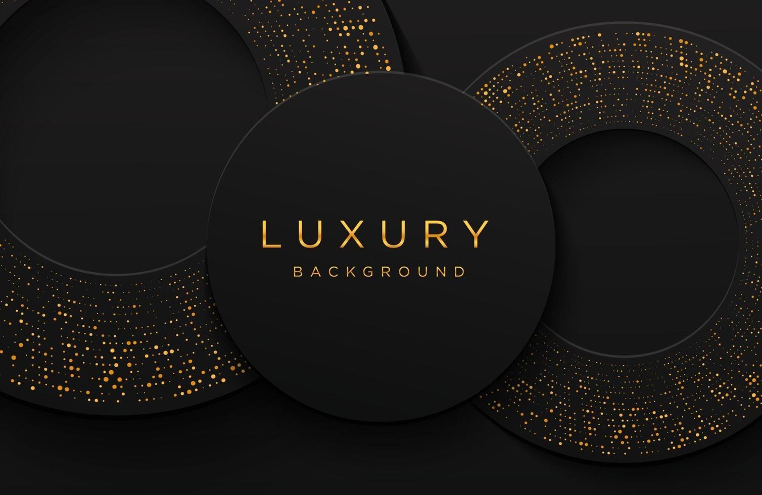 Luxury elegant 3d shape background with shimmering gold dotted pattern isolated on black. Abstract realistic papercut background. Elegant template vector
