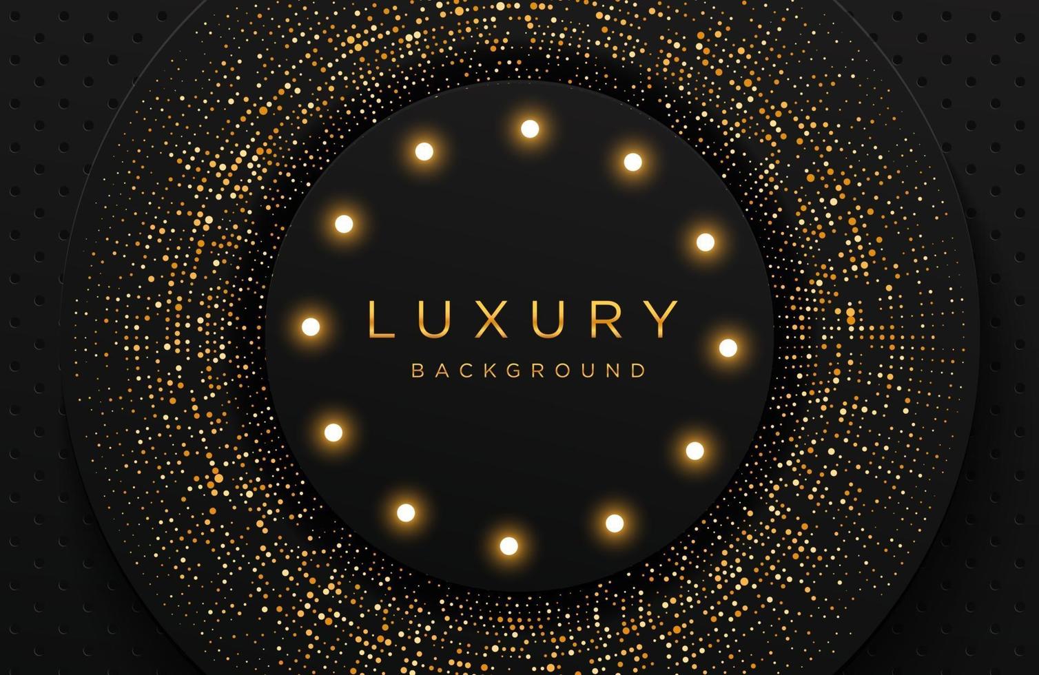Luxury elegant background with shiny gold dotted pattern and light bulb isolated on black. Abstract realistic papercut background. Elegant template vector