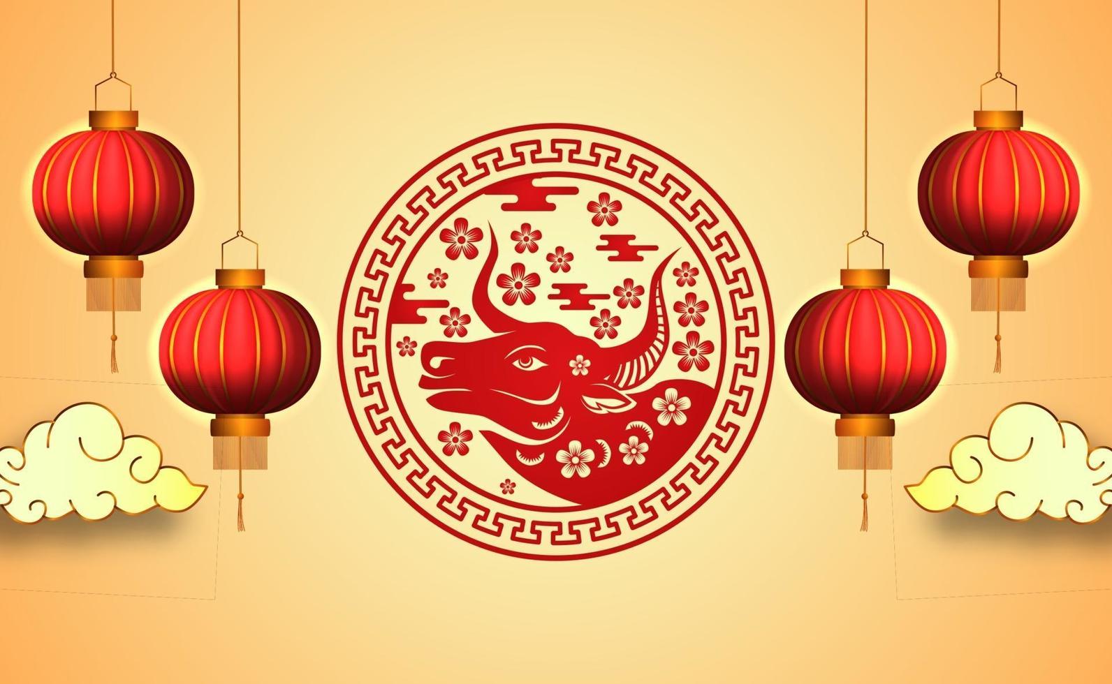 Happy Chinese new year lucky fortune with red color and lantern banner vector